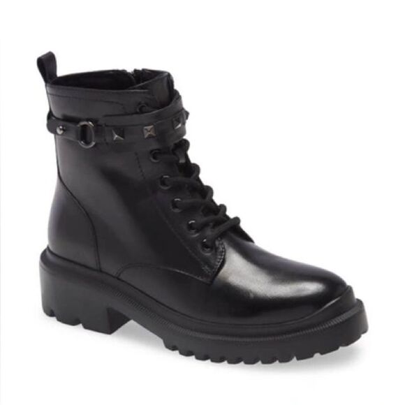 BLONDO | Cecilia Waterproof Lace Up Side Zip Boot In Black Leather | 7.5 - Picture 1 of 5